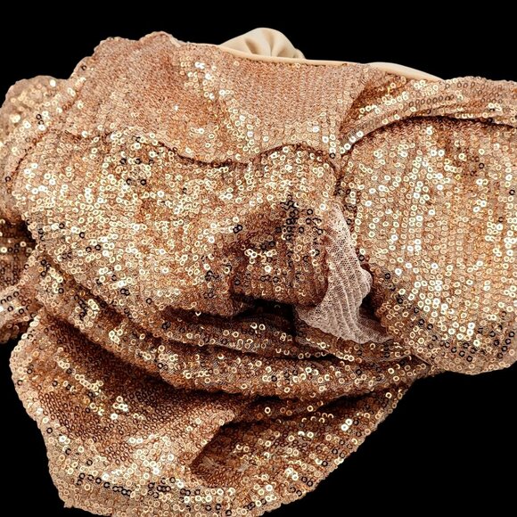 Girls Rose Gold Sequin Dress With Ruffle Detail & Short Sleeves Girls Size 10 - Picture 12 of 16